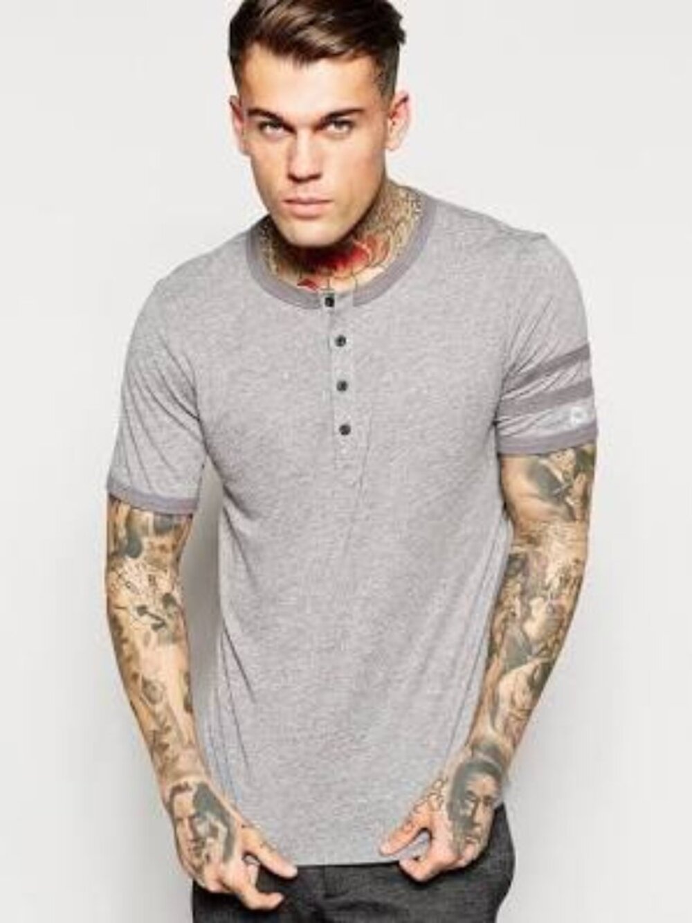 NWT Diesel Men's T-Izu Marl Grandad Contrast Detail Henley T-Shirt Size Large